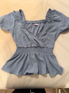 Kohl's Light Blue Smocked Wrap Peplum Blouse